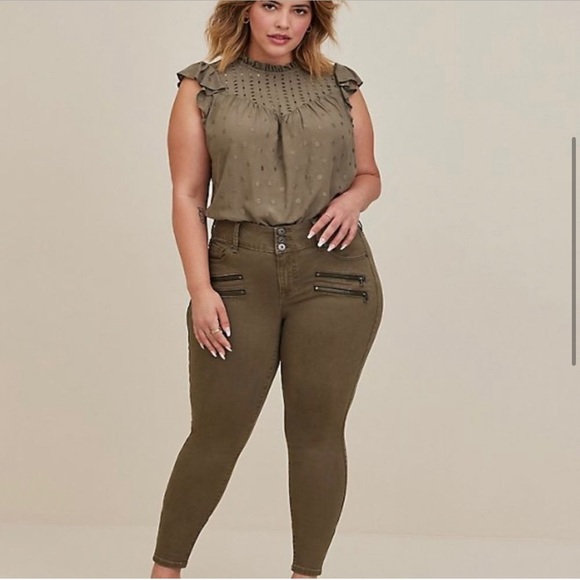 Torrid Dusty Olive Multi Zip High Rise Jegging Super Skinny Size 18 - Picture 4 of 7